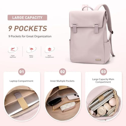 Women Laptop Backpack Computer Backpacks Carry On Waterproof backpack Fits 14Inch Notebook Travel Commute College (Dusty Pink) - color: Dusty Pink, size: 14 Inch