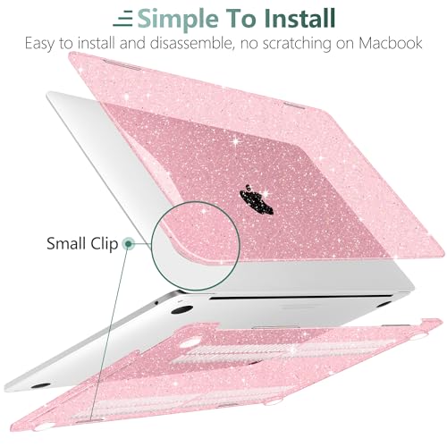 for MacBook Pro 13 inch Case 2023 2022 2021 2020 Release Model A2338 M2/M1 A2289 A2251 with Touch Bar & Touch ID, Glitter Bling Plastic Hard Shell Case & Keyboard Cover, Star Pink - color: Star Pink