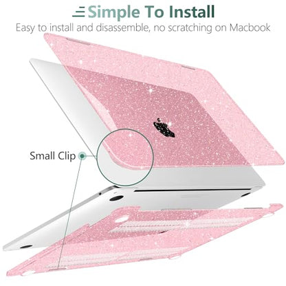 for MacBook Pro 13 inch Case 2023 2022 2021 2020 Release Model A2338 M2/M1 A2289 A2251 with Touch Bar & Touch ID, Glitter Bling Plastic Hard Shell Case & Keyboard Cover, Star Pink - color: Star Pink