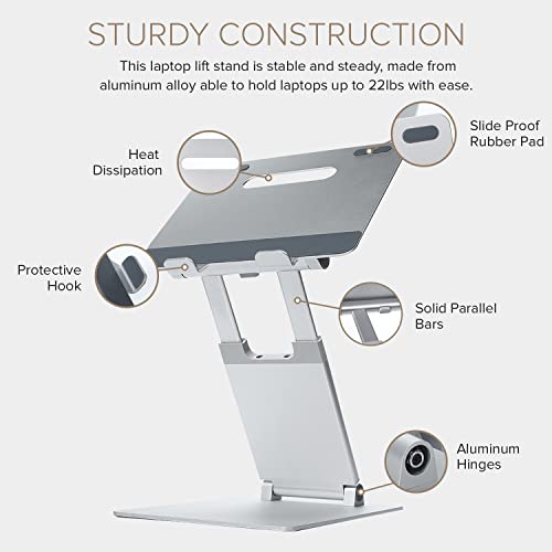 POUT E3 Lift — Ergonomic Laptop Stand for Desk, Adjustable Height 2" to 20" — Laptop Riser Portable Laptop Stand for Laptop — Standing Desk Converter for MacBook 10"-17" Laptops (Blue)