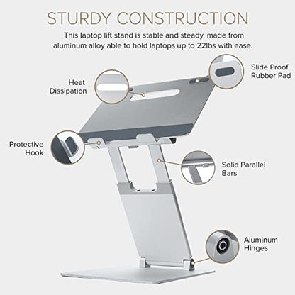 POUT E3 Lift — Ergonomic Laptop Stand for Desk, Adjustable Height 2" to 20" — Laptop Riser Portable Laptop Stand for Laptop — Standing Desk Converter for MacBook 10"-17" Laptops (Blue)