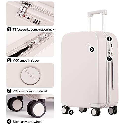 mixi Luggage Suitcase with Spinner Wheels, Hardside Rolling Suitcase PC with Cover & TSA Lock Lightweight Travel Case 24in Checked in, Off White（Slight Pink） - color: Off White(Slight Pink), size: 24in Checked in