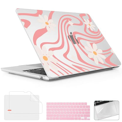 for 2026 MacBook Air 13-inch Laptop Case M5 2026 M4 2025 M3 2024 M2 2022 Release Model A3449 A3240 A3113 A2681, Hard Shell Cover for MacBook Air 13.6 inch, Wavy Swirl Groovy Daisy - color: Wavy Swirl Groovy daisy