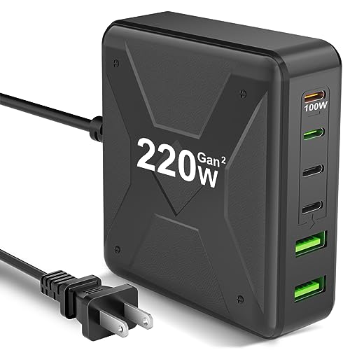 USB C Charger Block, 220W 6-Port Fast Charger, 100W USB C Laptop Charger for MacBook Pro/Air,iPad Series, iPhone 16/15 14/13Pro Max/12 Samsung Galaxy Note