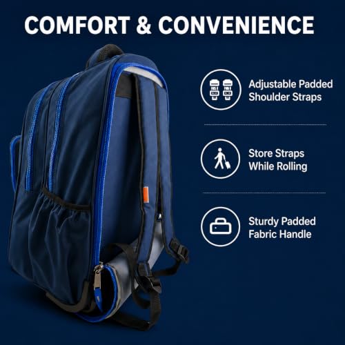 Heavy Duty Rolling Backpack School Bookbag with Wheels Deluxe Wheeled Daypack - color: Navy