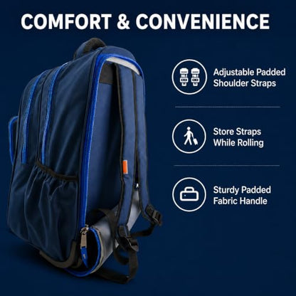 Heavy Duty Rolling Backpack School Bookbag with Wheels Deluxe Wheeled Daypack - color: Navy