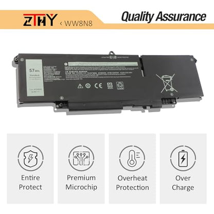 57Wh 66DWX WW8N8 Battery for Dell Latitude 7340 7350 7440 7450 7640 7650 | P126F P126F001 P175G P175G001 P176G001 P178G P179G 86D0Y 0HYH8 0CTJJ6 047T0 FH97R 76KVG 599M7 Laptop Battery 11.4V 3-Cell - size: 10.43*3.19*0.24inch WW8N8
