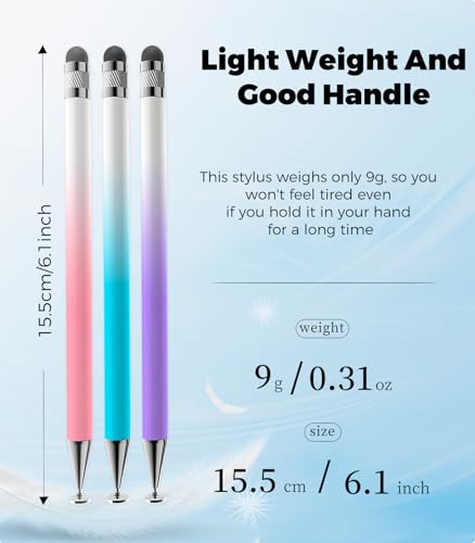 Kenkor Stylus(3pcs),2-in-1 Stylus Pen for Touch Screen, Stylus Pen for iPad | No Charging,Compatible with Apple(iPhone/iPad)/Nintendo Switch/Samsung/Google/Microsoft/Android Tablets Touch Screens Devices - color: Pink+Blue+Purple