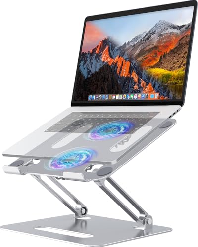 YICOSUN Adjustable Laptop Cooling Stand with 2 Quiet Fans & RGB Lighting, Aluminum Alloy & Foldable Ergonomic Design for MacBook, Lenovo, ASUS, Dell 10-16 Inch, Perfect for Gaming, DJ, Office - Silver - color: Silver