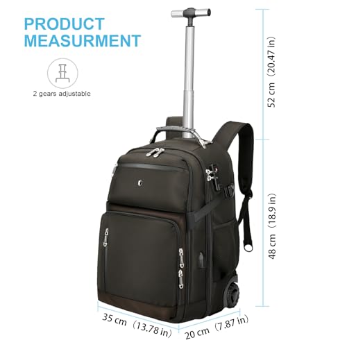 Backpack with wheels,rolling backpack with 2 Packing Cubes,compression bags for travel,Water-Resistant Carry-On Luggage,Business and Commuting (Brown) - color: Brown