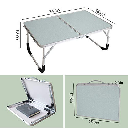 Foldable Laptop Table, Bed Desk, Breakfast Serving Bed Tray, Silvery | [Portable Mini Picnic Table & Ultra Lightweight] [Folds in Half with Inner Storage Space] - color: Silvery