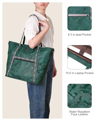 Large Laptop Tote Bag for Women Designer Leather Laptop Bag, 15.6in | Fashion Travel Backpack Purse Shoulder Handbag Fits 15.6 Laptop, Daily, Work, Business Trip, Weekend Travel, Teacher - color: Turquoise Green