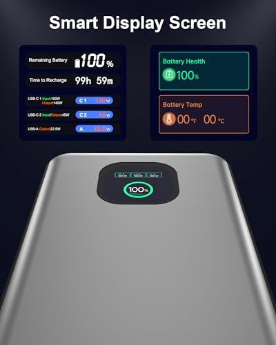 140W Power Bank, 25000mAh Laptop Portable Charger with Smart Digital Display, PD3.1 Fast Charging Battery Pack for MacBook Dell XPS iPad Tablet Steam Deck iPhone 16/15 Series Samsung Switch, Silver - color: Silver