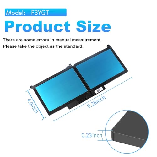 60Wh F3YGT Battery Latitude 7480 Battery Replacement Latitude 7490 Battery | for Dell Latitude 12 7000 7280 7290/13 7000 7380 7390 P29S002/14 7000 7480 7490 P28S P73G Series DM3WC 0DM3WC DM6WC 7.6V - size: 9.28*4*0.23inch F3YGT