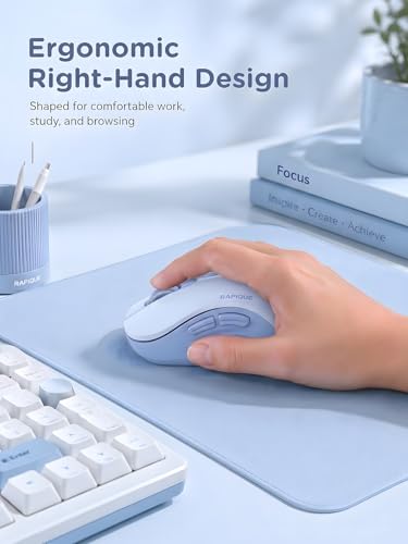 RAPIQUE Bluetooth Wireless Mouse, Dual Bluetooth & 2.4GHz, Light Blue | Quiet Clicks, Right-Hand Ergonomic 6 Button, Adjustable DPI, AA Battery, 3-Device Switching for Laptop, PC, Mac, Tablet - color: Light Blue