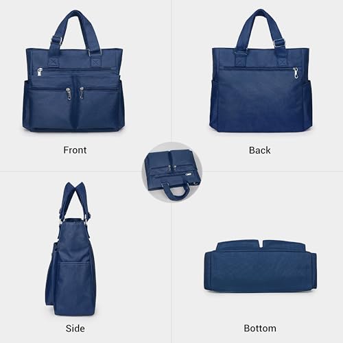 VOLGANIK ROCK Canvas Tote Bag Waterproof Nylon Multi Pocket Shoulder Bags Laptop Work Bag Teacher Purse Handbag for Women Men - color: Blue