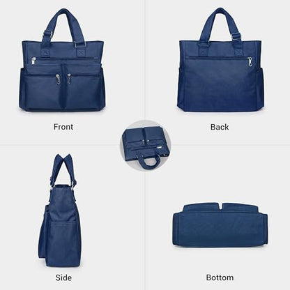 VOLGANIK ROCK Canvas Tote Bag Waterproof Nylon Multi Pocket Shoulder Bags Laptop Work Bag Teacher Purse Handbag for Women Men - color: Blue