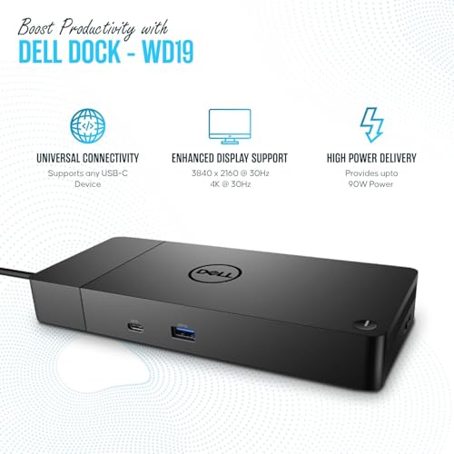 Dell Docking Station WD19S 180W Dual Monitor with 130W Power Delivery USB-C + HDMI + Dual DP Port - Ultimate Computer & Laptop,Workstation & Computer Docking Station (Renewed)