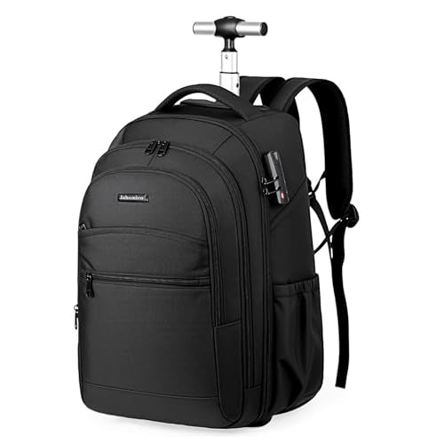 Rolling Backpack, 17 inch Laptop Backpack with Wheels Combination Lock, Carry on Luggage Business Bag, Travel Roller Backpack
