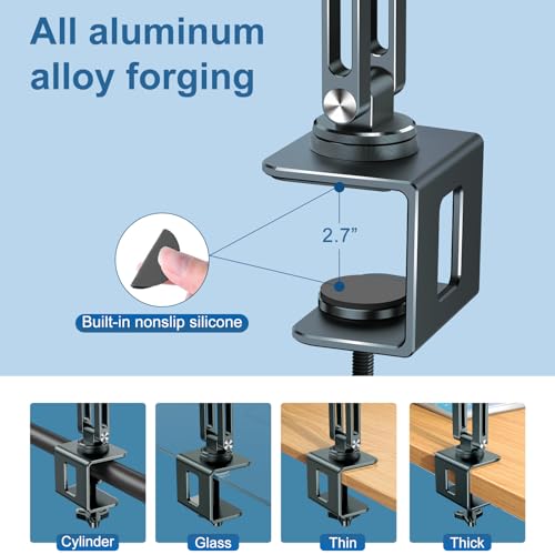 Laptop Stand Desk Mount, Aluminum Adjustable Laptop Arm with Tray | 360° Rotatable Ergonomic Computer Holder for 11-15 Inch Laptops & Tablets, Relieve Neck Strain for Sitting & Standing Work - color: Grayish Green