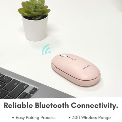 Macally Wireless Bluetooth Mouse - Quiet, Comfortable, Rechargeable for MacBook Air/Pro, Mac, iMac, Apple iPad - Computer Wireless Mouse for Laptop, Windows PC Desktop - Pink - color: Pink