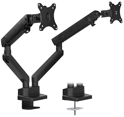 Mount-It! Dual Monitor Arm Desk Stand, 24-32" Screens | Premium articulating spring arms with height adjustment, fits two VESA 75/100 screens, C-clamp & grommet.