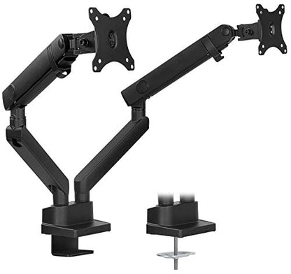 Mount-It! Dual Monitor Arm Desk Stand, 24-32" Screens | Premium articulating spring arms with height adjustment, fits two VESA 75/100 screens, C-clamp & grommet.