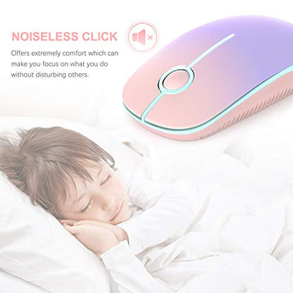 Unipows Wireless Mouse-2.4G Slim Portable Computer Mouse with Nano Receiver | Less Noise Mobile Optical Mice for Notebook, PC, Laptop, Desktop, Gradient Pink to Purple - color: Gradient Pink to Purple