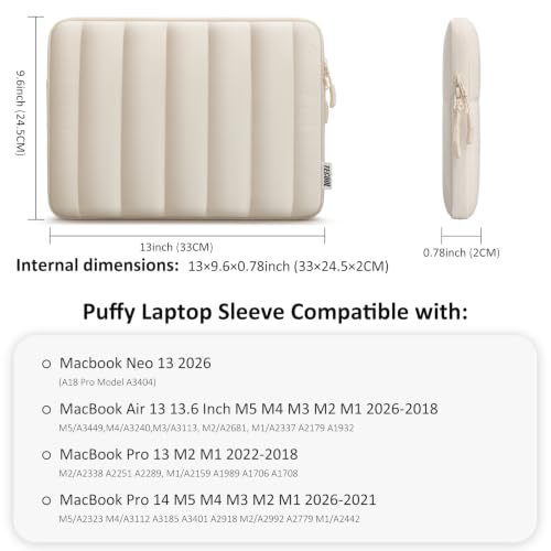 TECOOL Puffy Laptop Case 13.3 inch,13-13.3 inch Laptop Sleeve for 13“ MacBook Neo (2026),MacBook Air 13 13.6 inch M5 M4 M3 M2 M1 2026-2018,Mac Pro 13 Protective Notebook Sleeve with Small Case,Beige - color: Beige, size: 13.3 Inch