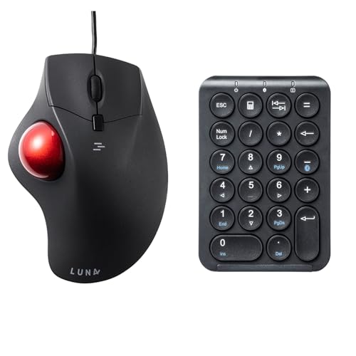SANWA TB39 Wired Trackball + Bluetooth Numeric Keypad Set, Programmable Silent Buttons Roller Ball Mice, Rechargeable Wireless Ten Key Number Pad Portable, Compatible with Mac, Laptop, Windows, Black