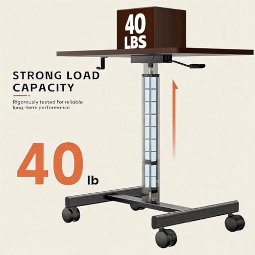Mobile Small Standing Desk,Gas Spring Adjustable Height Rolling Portable Laptop Desk with Lockable Wheels, Computer Workstation for Home Office, Dark Walnut - color: Dark Walnut