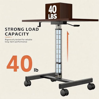 Mobile Small Standing Desk,Gas Spring Adjustable Height Rolling Portable Laptop Desk with Lockable Wheels, Computer Workstation for Home Office, Dark Walnut - color: Dark Walnut