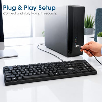 Manhattan Wired Computer Keyboard – Basic Black Keyboard - with 4.5ft USB-A Cable, 104-keys, Foldable Stands - Compatible for Windows, PC, Laptop - 3 Yr Mfg Warranty – 179324 - color: Black