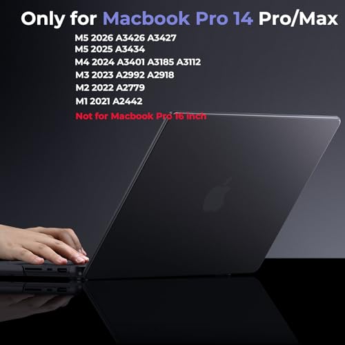 BlueSwan Matte Case for MacBook Pro 14 M5 M4 M3 M2 M1 Pro/Max 2026-2021 | 100% Color Match, Anti-Fingerprint, Anti-Scratch,Ultra Thin, Hard Shell Protective Cover, Space Black Clear - color: Space Black Clear