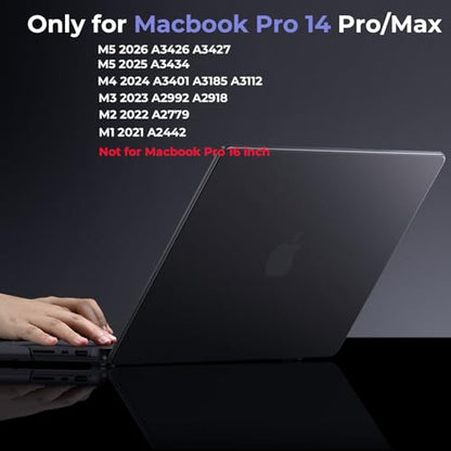 BlueSwan Matte Case for MacBook Pro 14 M5 M4 M3 M2 M1 Pro/Max 2026-2021 | 100% Color Match, Anti-Fingerprint, Anti-Scratch,Ultra Thin, Hard Shell Protective Cover, Space Black Clear - color: Space Black Clear