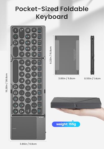 LAMA Foldable Bluetooth Keyboard with Trackpad, Wireless Portable Ultra-Slim Foldable Keyboard for iPad Tablet Smartphone iOS Android Windows PC, Grey