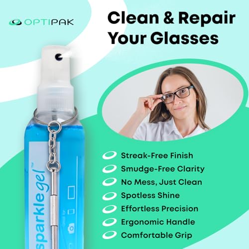 Sparkle Anti-Reflective Safe Gel Lens Cleaner & Repair Kit – (2) 2oz Glasses Cleaner Spray, (2) Microfiber Cloth & Keychain Screwdriver for Eyeglasses, Lenses & Screens (5 Piece Set) - size: 2 Fl Oz (Pack of 2), style: 2x2oz Lens Spray + 2 Microfiber Clot