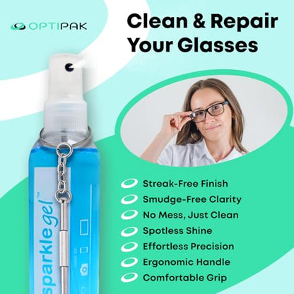 Sparkle Anti-Reflective Safe Gel Lens Cleaner & Repair Kit – (2) 2oz Glasses Cleaner Spray, (2) Microfiber Cloth & Keychain Screwdriver for Eyeglasses, Lenses & Screens (5 Piece Set) - size: 2 Fl Oz (Pack of 2), style: 2x2oz Lens Spray + 2 Microfiber Clot