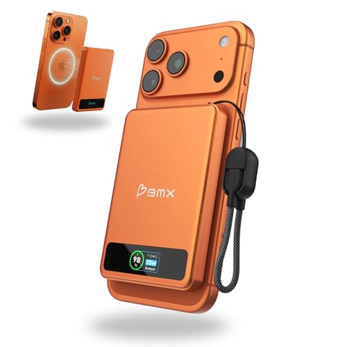 5K Magnetic Power Bank, Silver, Qi2 Certified 15W Wireless Charger, LCD Display, Ultra-Slim Solid-State Battery Pack for iPhone 17/16, Lightweight Travel, USB-C Portable (Orange) - color: Orange