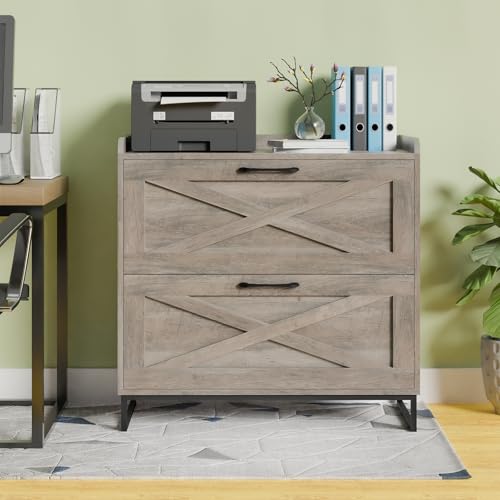 2 Drawer Lateral File Cabinet, Filing Cabinet with Charging Station for Letter/Legal/A4 Size Hanging Files, Modern Farmhouse File Cabinet for Home Office, Printer Stand with Storage, Washed Gray - color: Washed Gray