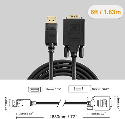 CableCreation 6ft DP to VGA Cable, Black, Supports 1080P@60Hz, Connects DisplayPort Devices to VGA Monitors, Displays, or Projectors - size: 6FT-PVC