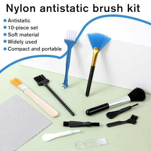 10 Pcs Mini Anti Static Keyboard Cleaning Brush Kit Nylon Dust Brushes for Electronic Devices Computer Motherboard Fans Camera Laptop Circuit Board Small Space Cleaning Tool Set with Microfiber Cloth