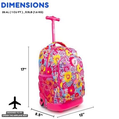J World Sunny Rolling Backpack for Kids. Roller Bag With Wheels, Poppy Pansy - color: Poppy Pansy