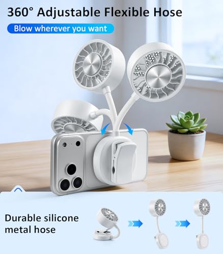 Magnetic Phone Fan with Ice Cooling, 3-in-1 Clip on Fan | Phone Stand, Rechargeable Mini Handheld Fan, 360° Flexible Gooseneck Portable Fan for Cruise Travel Desk Gym Makeup（White） - color: White