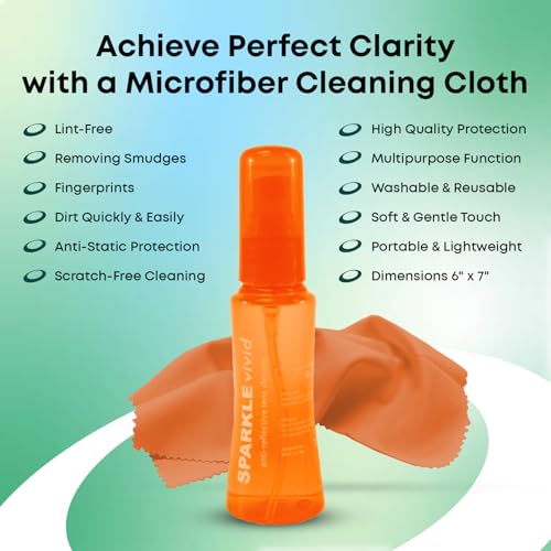Sparkle Vivid Anti-Reflective Safe Lens Cleaner Spray Kit - (2) 2oz Glasses Cleaner Spray & (2) Microfiber Cloth for Eyeglasses, Sunglasses, Lenses, Screens and Camera Cleaning Kit (4 Piece Set) - style: Orange | 2x2oz Lens Spray + 2 Microfiber Cloth