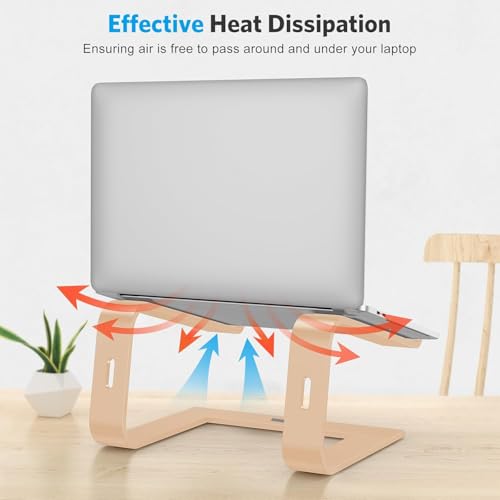 OMOTON Laptop Stand, Detachable Laptop Mount, Aluminum Laptop Holder Stand for Desk, Compatible with MacBook Air/Pro, Dell, HP, Lenovo and All Laptops (11-16 inch), Gold | 11-17" Laptop Holder for Desk, Notebook Computer Mount, Lightweight Cooling for Des