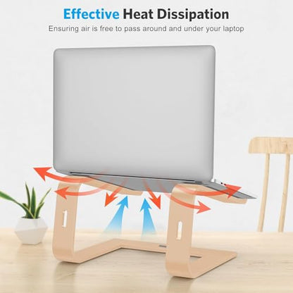 OMOTON Laptop Stand, Detachable Laptop Mount, Aluminum Laptop Holder Stand for Desk, Compatible with MacBook Air/Pro, Dell, HP, Lenovo and All Laptops (11-16 inch), Gold | 11-17" Laptop Holder for Desk, Notebook Computer Mount, Lightweight Cooling for Des
