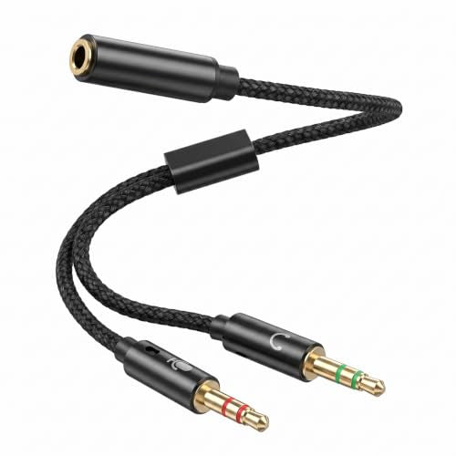 3.5mm Female to 2 Dual Male 3.5mm Audio Splitter, 2-in-1 Y Separator | 3.5 mm Aux Jack Cable 1 in 2 out, Headphone Mic Splitter for PC, Headset Jack Adapter Cable Dongle Cord for Phone, Laptop