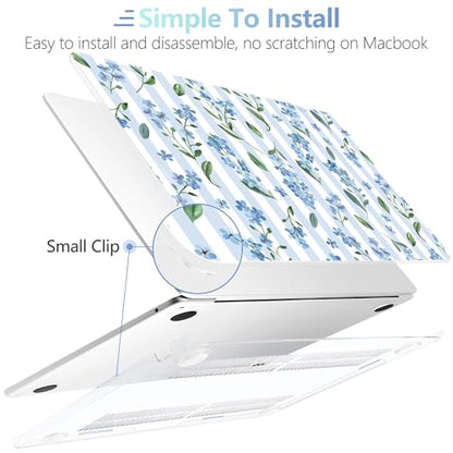 MEEgoodo Case for M5/M4/M3/M2 MacBook Air 13 inch Case 2026 2025 2024 2022, Fit Model A3449/A3240/A3113/A2681, Laptop Hard Shell Compatible with MacBook Air 13.6-inch, Blue Watercolor Flowers&Stripes - color: Blue Watercolor Flowers&Stripes