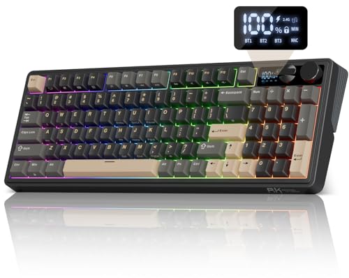 RK ROYAL KLUDGE M100 Mechanical Keyboard w/Screen & Dual Knobs, 96% Tri-Mode Gasket Mount Wireless Gaming Keyboard with Number Pad, Hot Swappable Cream Switch, Black - color: Black